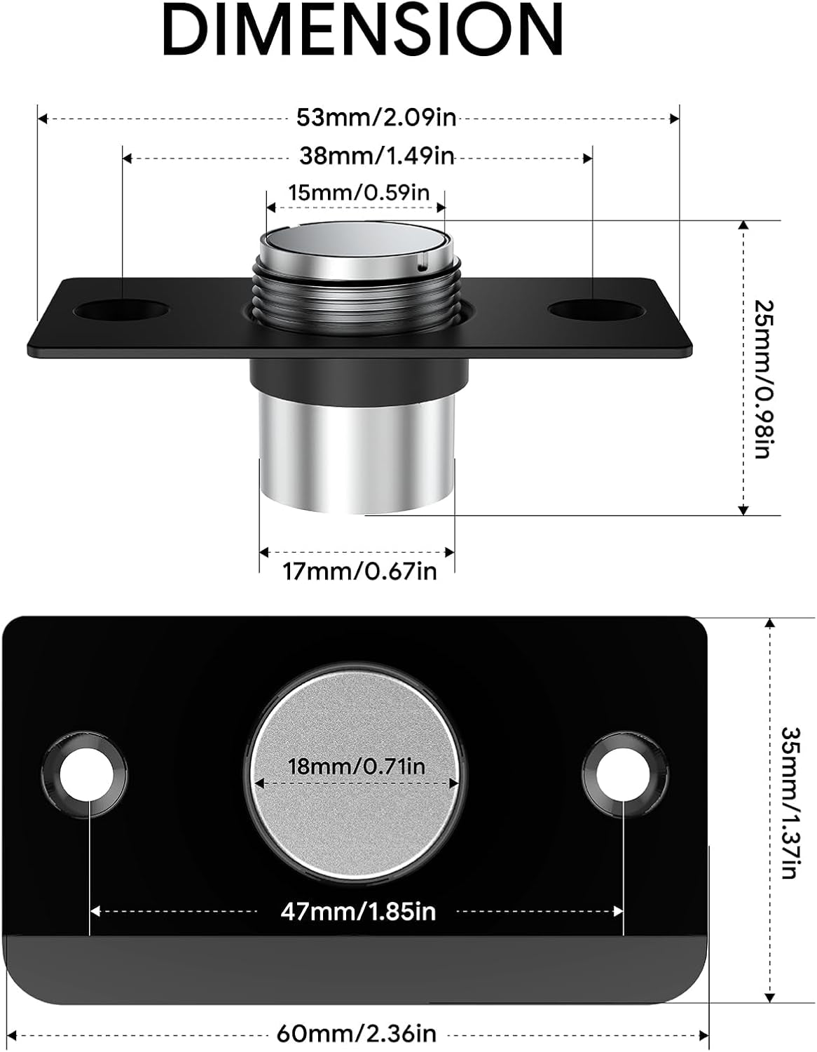 Door Ball Catch Hardware, Adjustable Hidden Magnetic Ball Catch, Stainless Steel Strike Plate with Strong Suction, Door Ball Catch Replacement for Top of Door(2 Pack, Black)