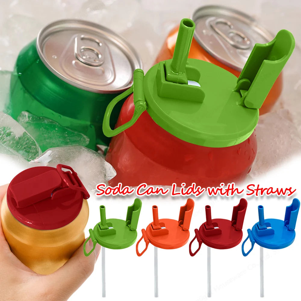 Colorful Reusable Soda Can Lids with Straws