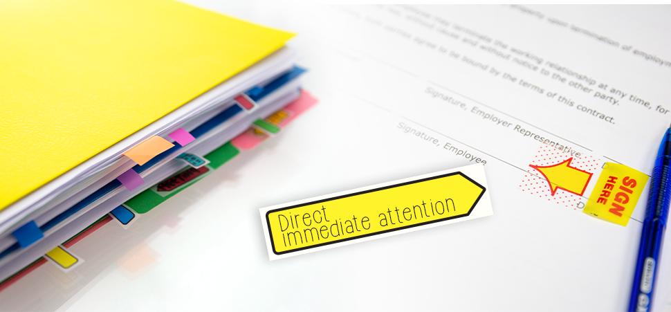 Yellow Sign Here Flags with Dispenser - Perfect for Organizing