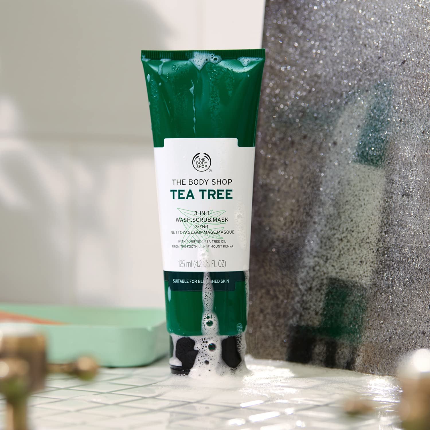The Body Shop Tea Tree 3 in 1 Wash Scrub & Mask – Purifying Vegan Skincare for Oily, Blemished Skin – 4.2 Oz