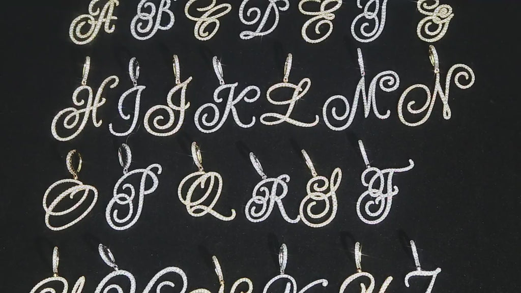 Cursive 26 Initial Letter Pendant Necklace Micro Pave 5A Cubic Zirconia CZ Alphabet Name Jewelry