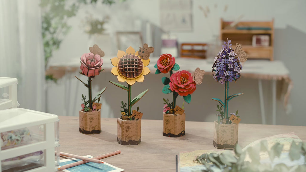 Robotime Rowood DIY Wooden Flower Bouquet Beautiful Hand-Make Gifts Eco-friend Materials 3D Wooden Puzzle for GirlFriend
